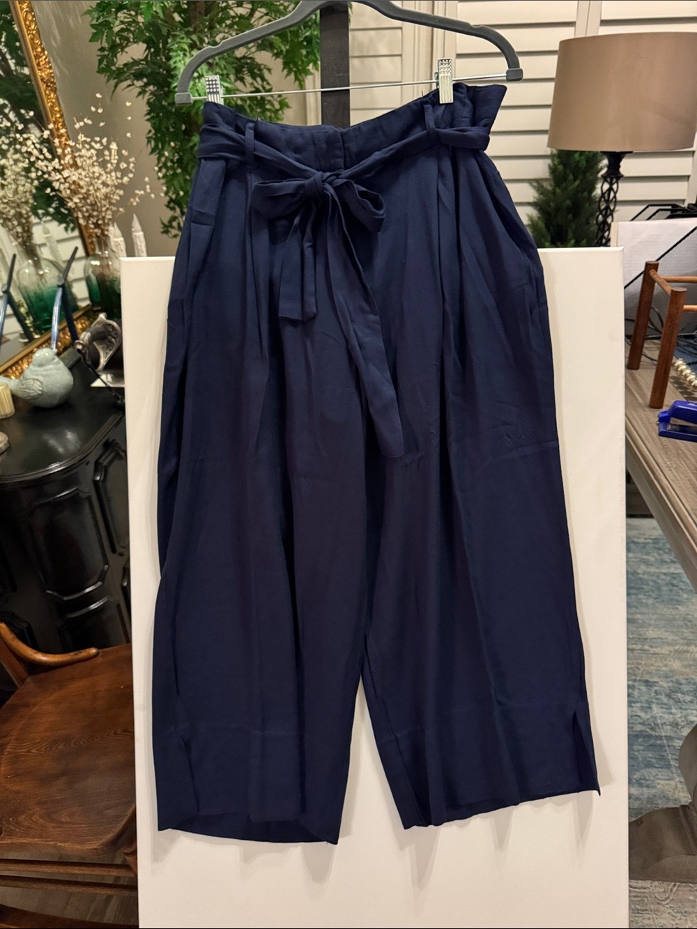 Joules-Classic High-Waist Navy Paperbag Trousers